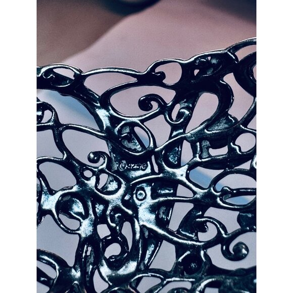 Estate Sterling Silver 925 Openwork Cuff Bracelet 6.5” Wide Ornate Scrollwork - Picture 9 of 9